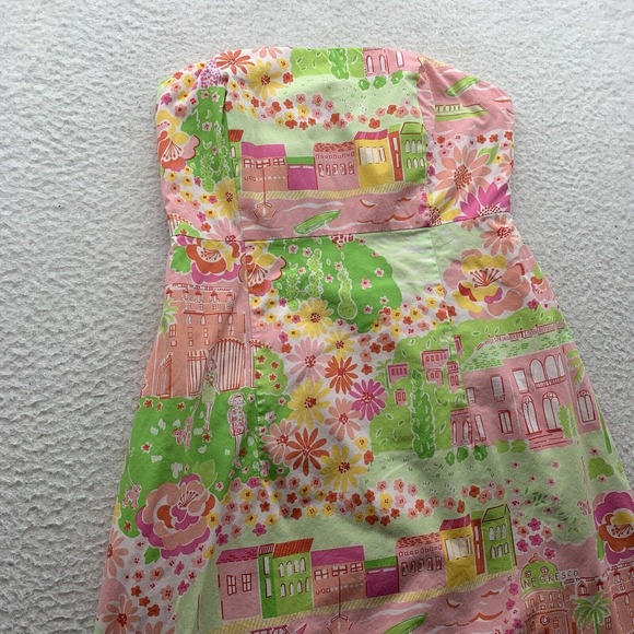 Lilly Pulitzer Strapless Dress Sz‎ 2 Back Tie Negresco Spring 05 French Riviera - Picture 2 of 16